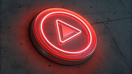 Glowing 3D Rendered Red Play Sign Button Icon Illustration with Neon Glow.
