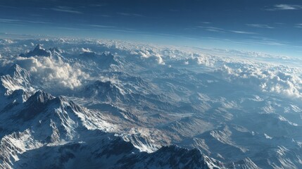 Breathtaking Aerial View of Majestic Mountains Piercing Through Cloud Formations