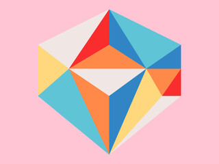 Abstract Modern Geometric Flat Multi-color Vector illustration. Crystal, 3d Geometric Shape Icon, Logo Design on Pink Background