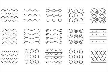 Minimal geometric patterns pack with shapes, lines and contour symbols for decoration