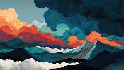 Colorful mountain range with dramatic clouds