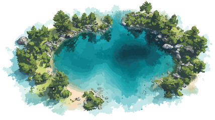 Tranquil Aerial Landscape of Secluded Lake From Above View