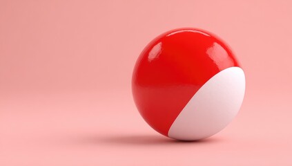 A vibrant, glossy sphere, bisected by a clean white line, sits against a soft, pastel pink background.