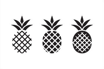 Fresh pineapple fruit icons pack for juice, cocktail, and summer design themes