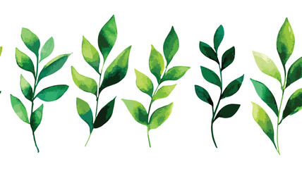 Fototapeta premium Beautiful Watercolor Green Twigs with Leaves for Design Projects