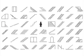Escalator and stairs vector symbols pack for transport and building concepts
