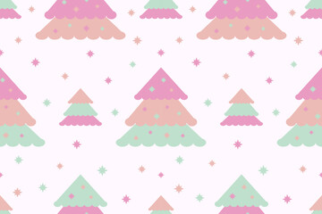 Pastel Pine tree seamless pattern.Scandinavian woodland folk design.Geometric ornament.Abstract colorful background.Nature forest illustration for print decor,wallpaper,happy Christmas holiday.