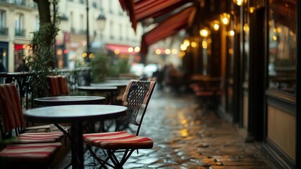 Cozy outdoor cafe with warm fairy lights and vibrant street scene