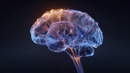 Abstract Glowing Brain Neural Network Visualization on Dark Background
