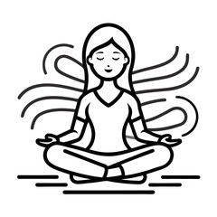 Woman meditating with flowing hair and peaceful aura