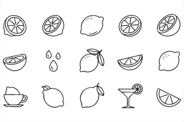 Lemon citrus fruit vector icon set for juice, drink, and fresh food design