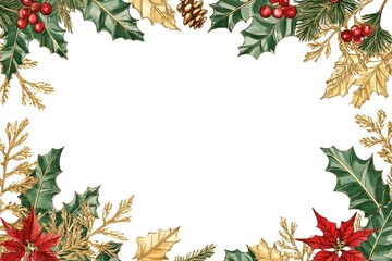 Fototapeta premium Printable christmas border leaves frame leaf.