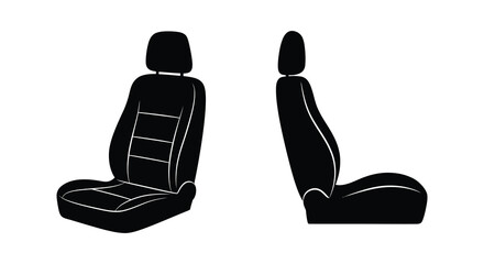 Black and white illustration of two simplistic automotive car seats shown side by side