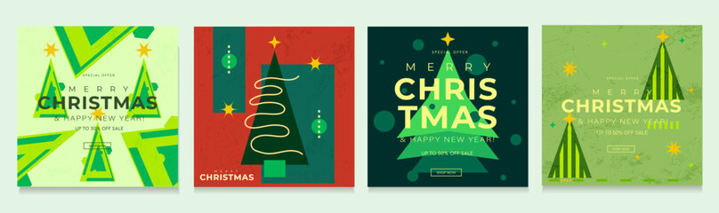 Merry Christmas and Happy New Year  2026 in Red, Gold, Green Colors. Set Modern Design for Advertising, Web, Social Media, Posters, Banners, Covers. 3D Background in Vector Illustration.