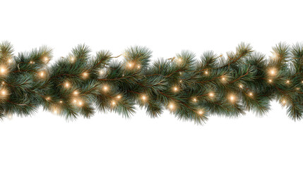 Illuminated Green Garland with Warm Lights on Transparent Background