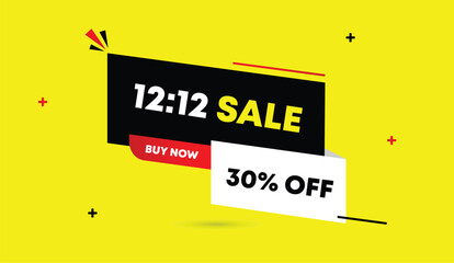 12 to 12 sale buy now 30 percent off editable web banner vector art illustration design black red gradient white shapes yellow abstract business background marketing promotion offer online shopping de