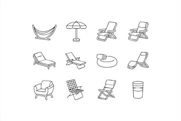 Vector illustration of outdoor patio furniture icons for summer, travel and lifestyle themes