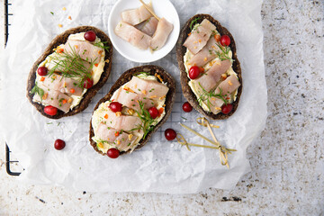 Herring sandwiches with cranberry