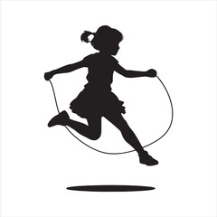 Girl Jumping Rope Silhouette Vector – Fitness, Exercise, Training Clipart