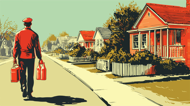 Classic Milkman Delivering Bottles in Vintage Photo