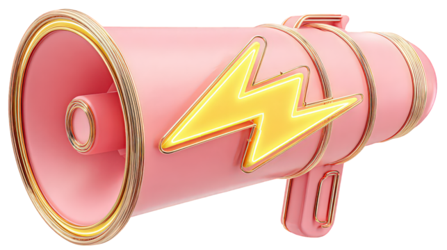 Pink Megaphone With Gold Lightning Bolt Design