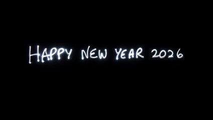 Obraz premium Celebrate the arrival of 2026 with this luminous 'Happy New Year' message glowing against the dark expanse