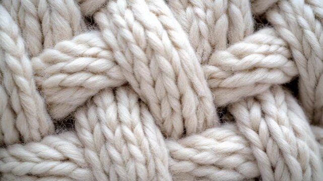 Close-up of woven off-white cotton rope pattern emphasizing intricate texture and craftsmanship
