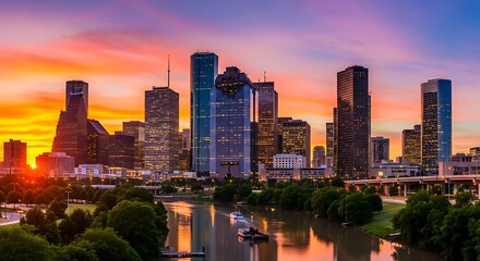 Houston Skyline Sunrise Cityscape.