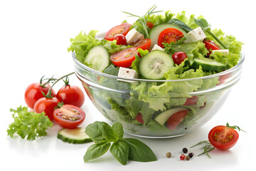 Fresh Vegetable Salad in Glass Bowl Isolated