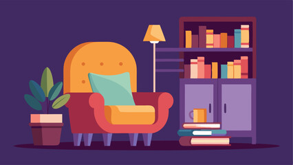 A cozy reading nook complete with a plush armchair and small bookshelf.