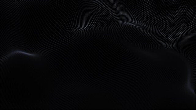 Black and white abstract wavy and curvy lines pattern seamless loop copy space black background animation. Slow motion.