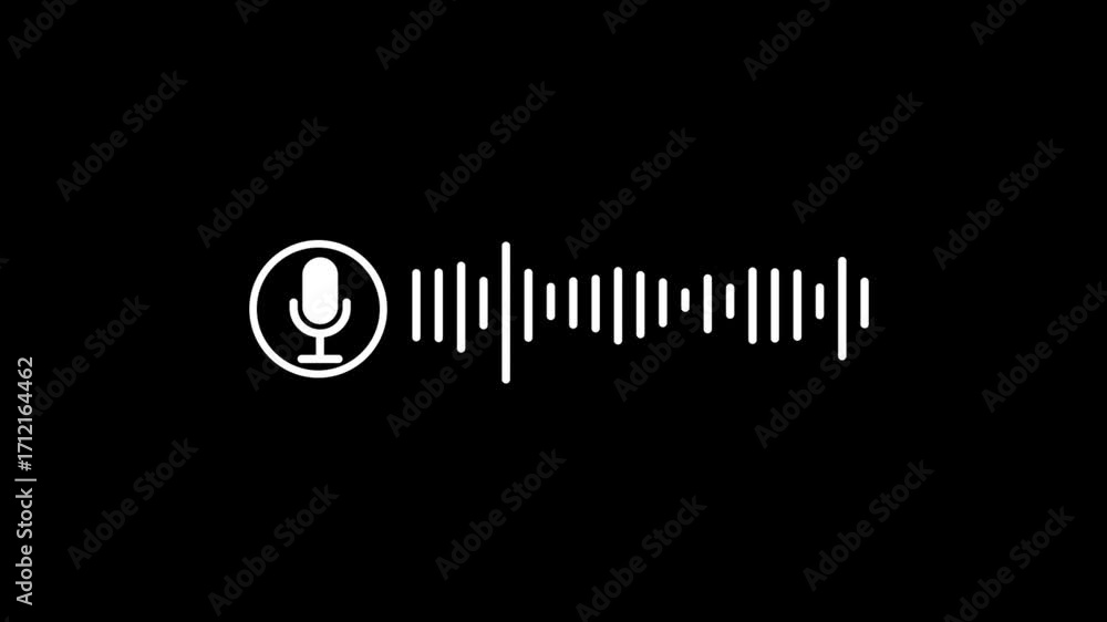 Poster microphone icon and voice message waveform on black background audio sound wave