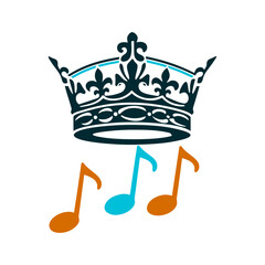 Royal Music: Crown and Stylized Musical Notes Folia de Reis Crimson crown floating above three stylised musical notes
