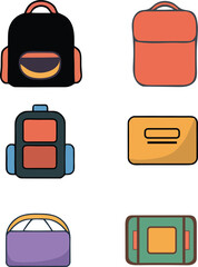 Vector art of collection of colorful backpack and bag icons