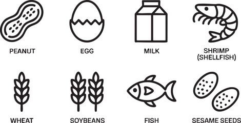 Allergen Awareness Icons Pack with Wheat Soybeans Fish and Sesame