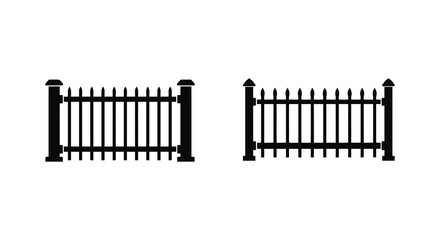 Simple black and white illustration of two picket fence sections