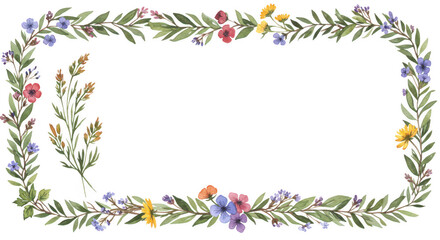 Naklejka premium Floral Frame Border: A delicate watercolor floral frame is displayed featuring a blank space for text, perfect for conveying elegance, and botanical beauty.