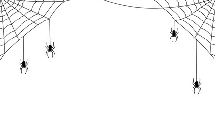 Spooky Halloween spiders dangle from a creepy web, perfect for festive decorations!