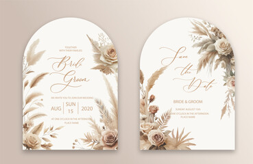Wedding Arch Invitation with dried flowers. Abstract floral art background vector design for wedding and vip cover template.