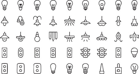 Modern Minimal Icons of Lamps Lighting and Electricity Equipment