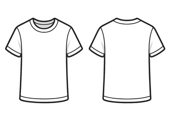 White T-shirt vector mockup. Front and back view blank apparel template. Clothing design technical sketch. Isolated casual fashion tee shirt for textile industry branding.