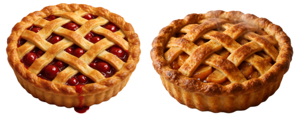 Two pies with lattice crust on a transparent background. Bakery. Restaurant. Café.