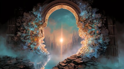 Mystical doorway leading to otherworldly realm. Ancient psychic code system, proven ancient psychic code system for vision, ancient psychic code system unlocking mystery