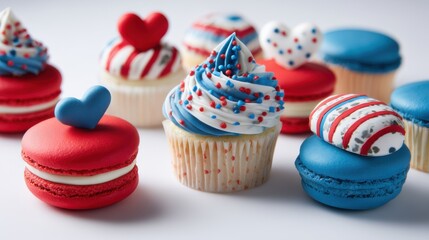 Colorful patriotic desserts with red, white, and blue theme for celebration and festivities