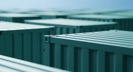 Endless Rows of Green Shipping Containers Under a Soft Sky Implying Global Trade Exporting Importing and the Vastness of