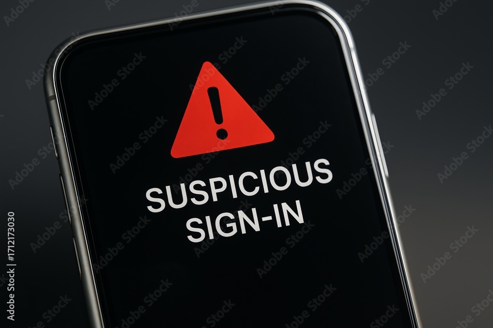 Aufkleber macro view of smartphone displaying suspicious sign-in warning