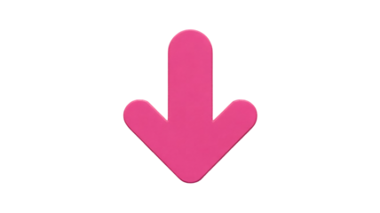 A vibrant pink down arrow symbol with rounded edges pointing downwards isolated on transparent background