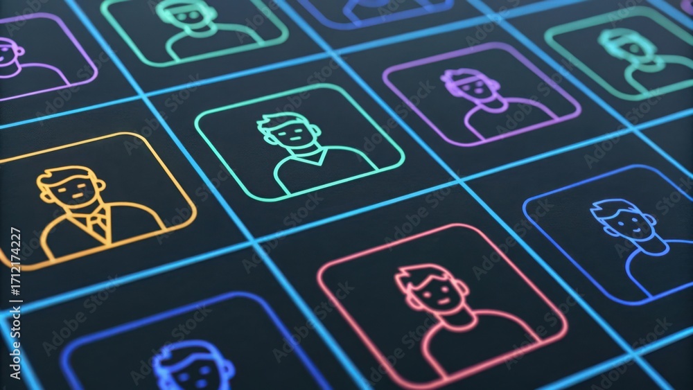 Poster colorful interface design with employee icons for user interaction