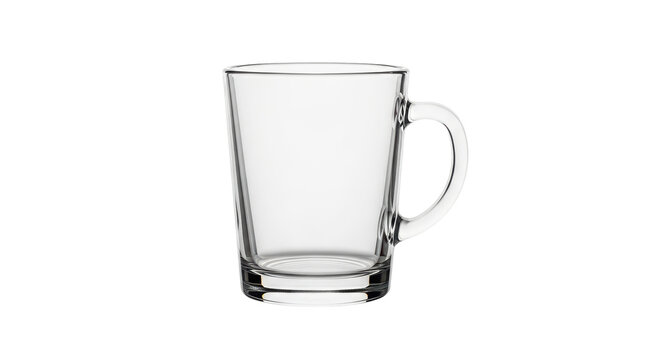 Isolated transparent glass mug, empty glass for hot beverage, clean glass coffee cup object