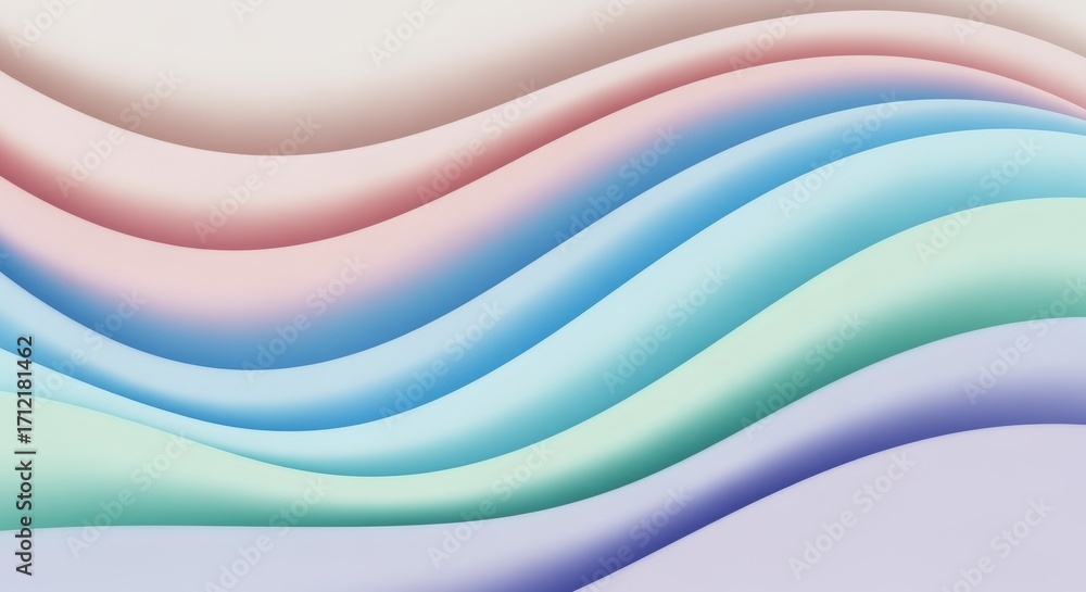 Poster color waves: abstract composition of pastel hues in a fluid wave-like form, creating a sense of calm